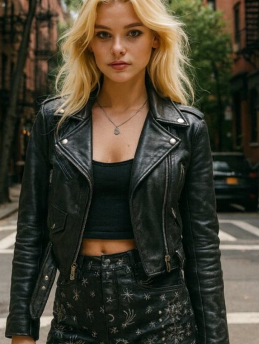 Free People Black Leather Moto embroidered shorts - Picture 2 of 5